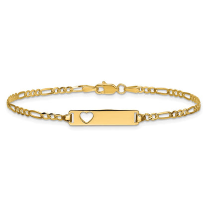 7 Inch 14K Cut-Out Heart Figaro Link Id Bracelet