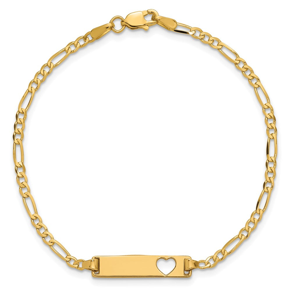 7 Inch 14K Cut-Out Heart Figaro Link Id Bracelet