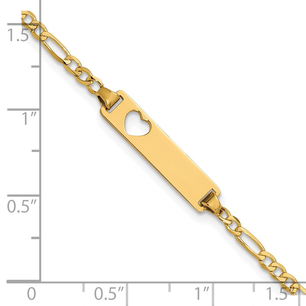 7 Inch 14K Cut-Out Heart Figaro Link Id Bracelet