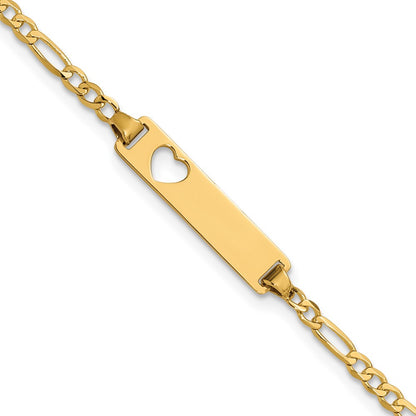 7 Inch 14K Cut-Out Heart Figaro Link Id Bracelet