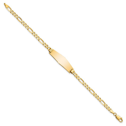 8 Inch 14K Soft Diamond Shape Flat Figaro Link Id Bracelet