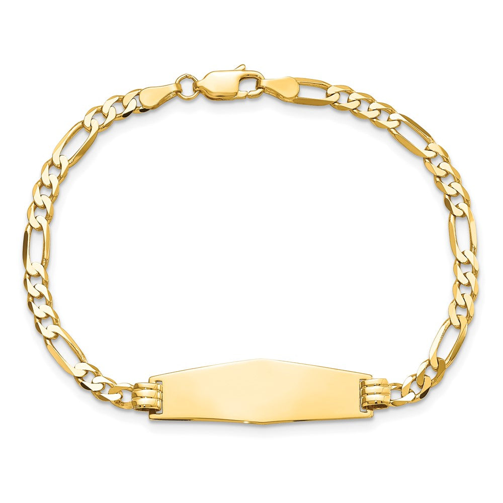 8 Inch 14K Soft Diamond Shape Flat Figaro Link Id Bracelet