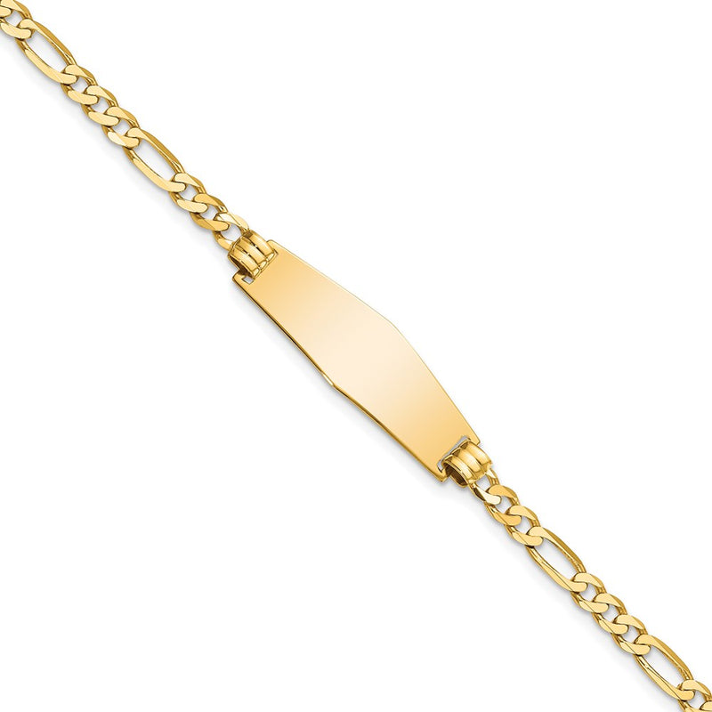 8 Inch 14K Soft Diamond Shape Flat Figaro Link Id Bracelet