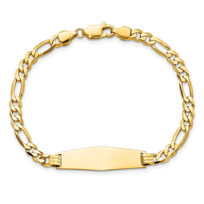 8 Inch 14K Soft Diamond Shape Flat Figaro Link Id Bracelet