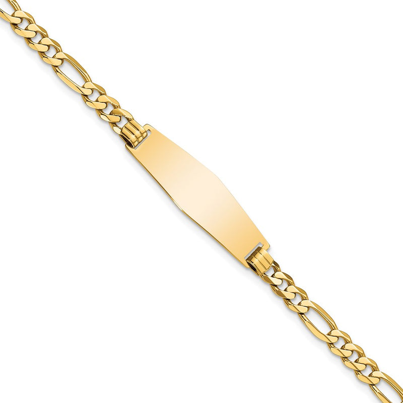 8 Inch 14K Soft Diamond Shape Flat Figaro Link Id Bracelet