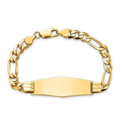 7 Inch 14K Flat Figaro Link Soft Diamond Shape Id Bracelet