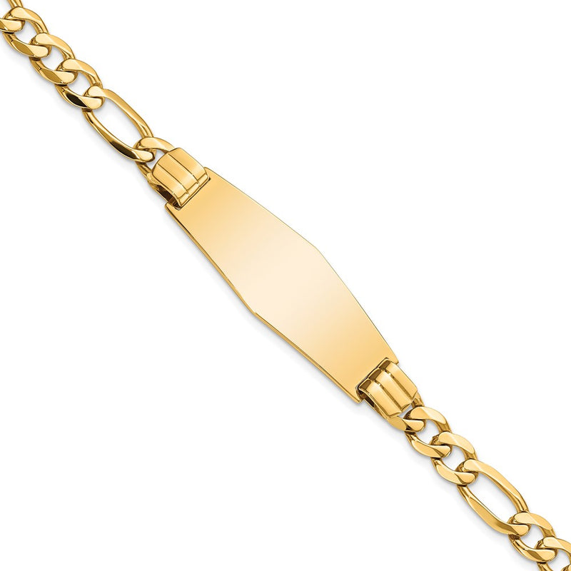 8 Inch 14K Flat Figaro Link Soft Diamond Shape Id Bracelet