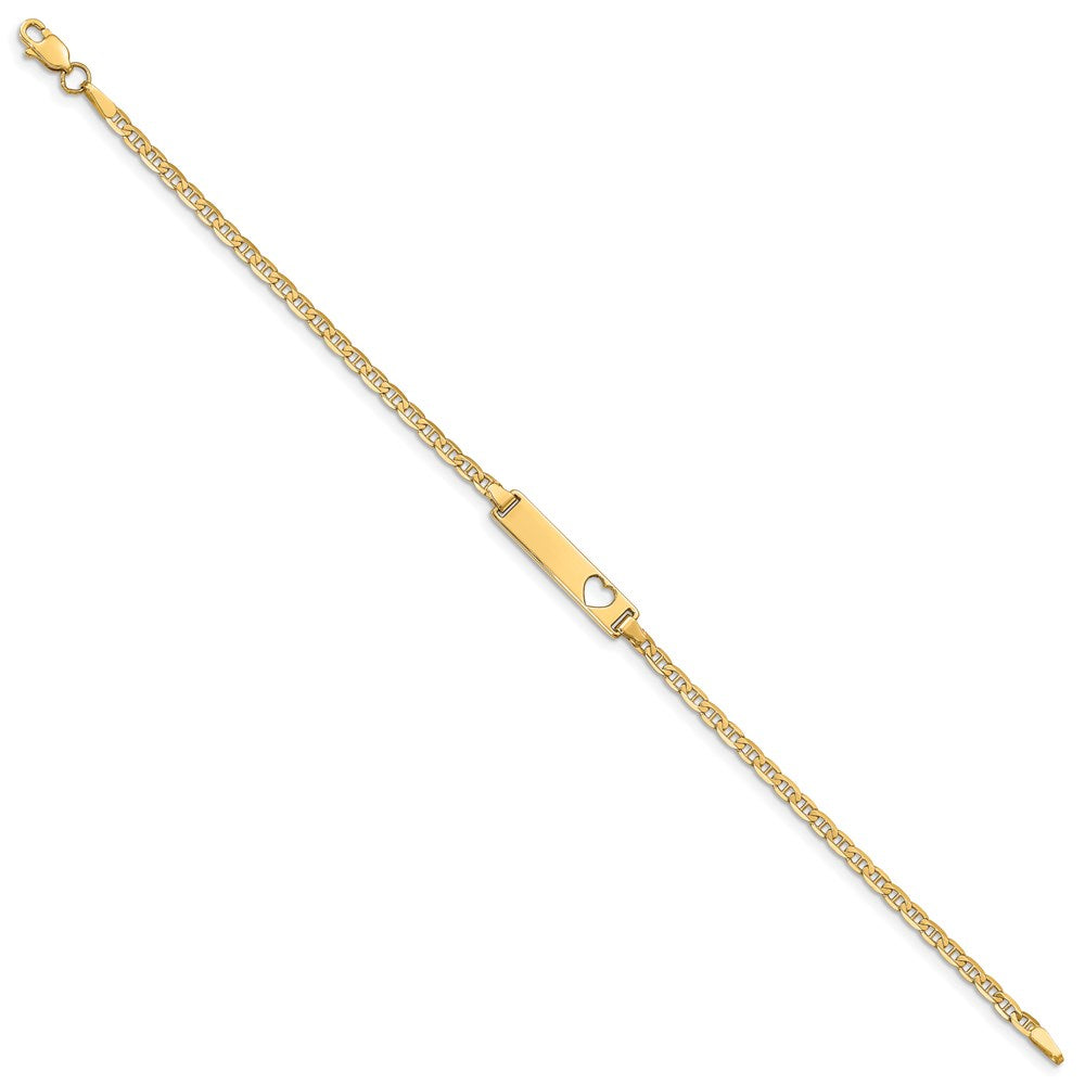 7 Inch 14K Cut-Out Heart Anchor Link Id Bracelet