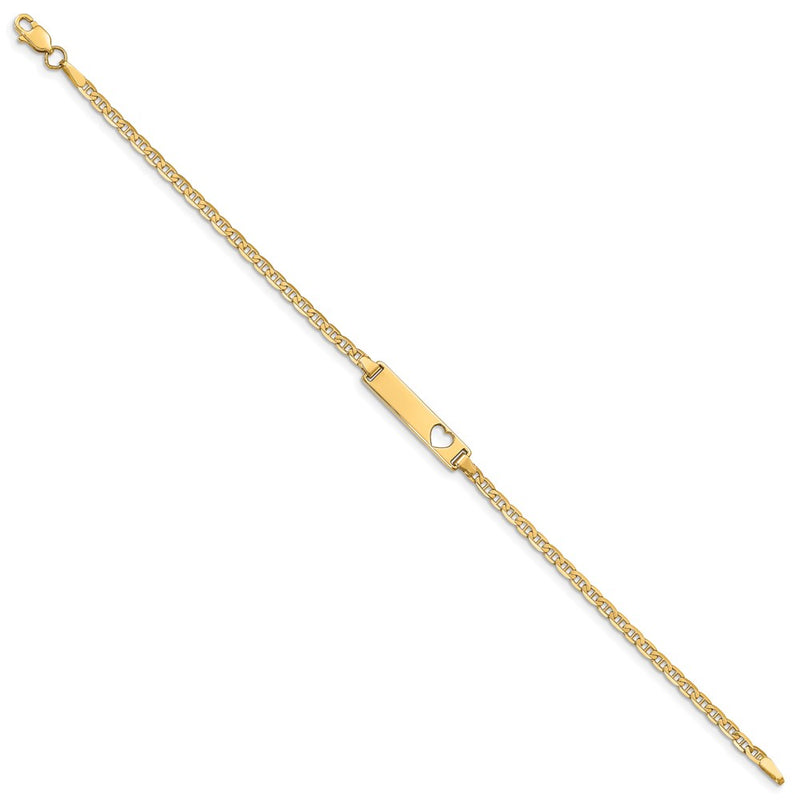 7 Inch 14K Cut-Out Heart Anchor Link Id Bracelet
