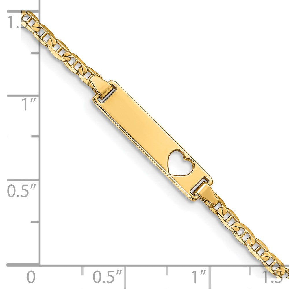 7 Inch 14K Cut-Out Heart Anchor Link Id Bracelet