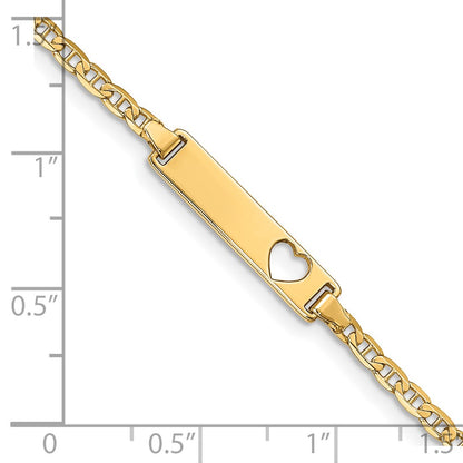 7 Inch 14K Cut-Out Heart Anchor Link Id Bracelet