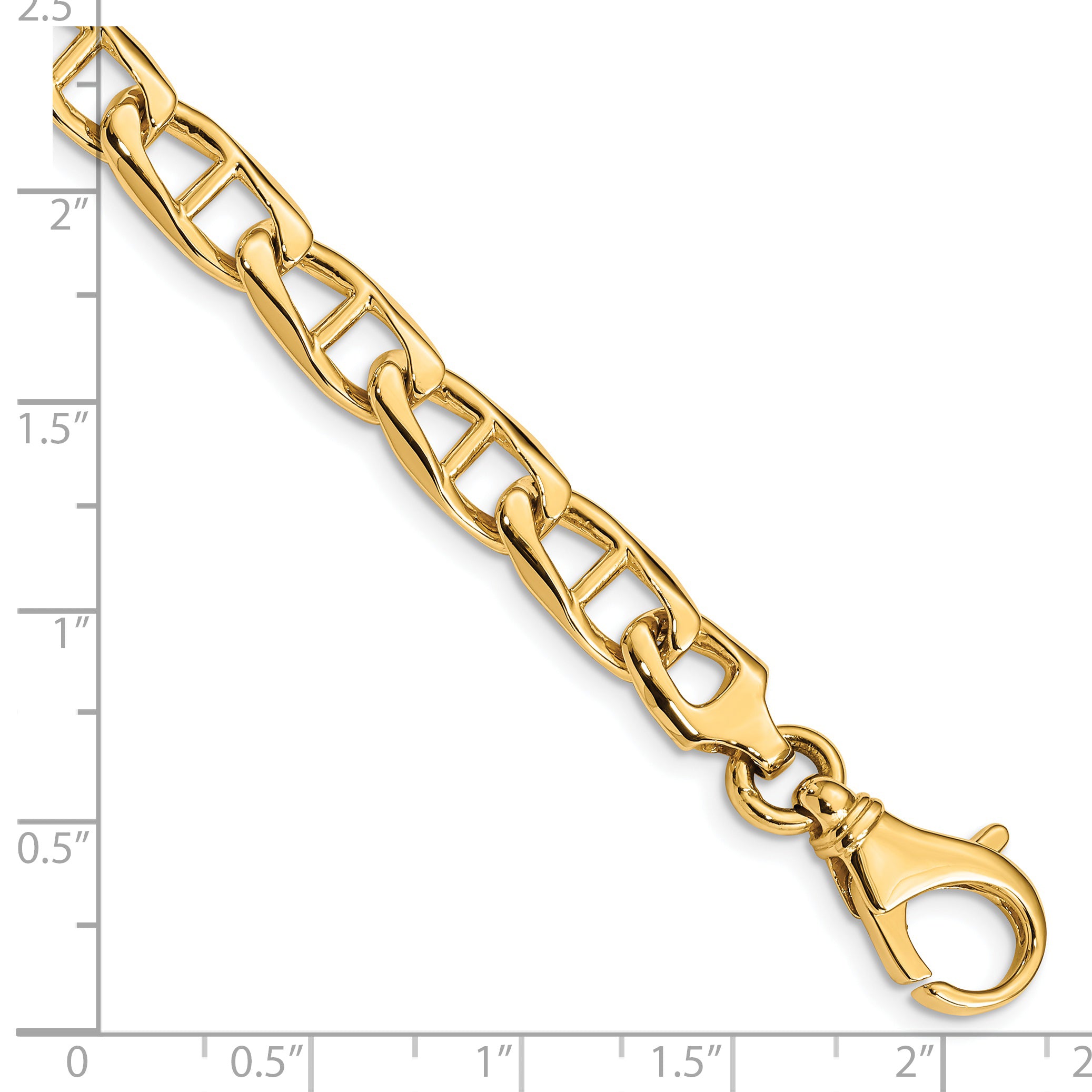 Solid 14K Yellow Gold 8 inch 6.9mm Hand Polished Fancy Anchor Link with Fancy Lobster Clasp Bracelet
