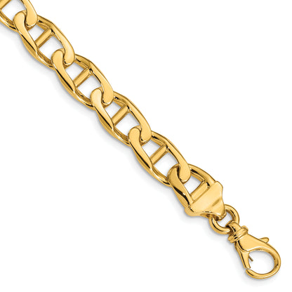 Solid 14K Yellow Gold 9 inch 9mm Hand Polished Fancy Anchor Link with Fancy Lobster Clasp Bracelet