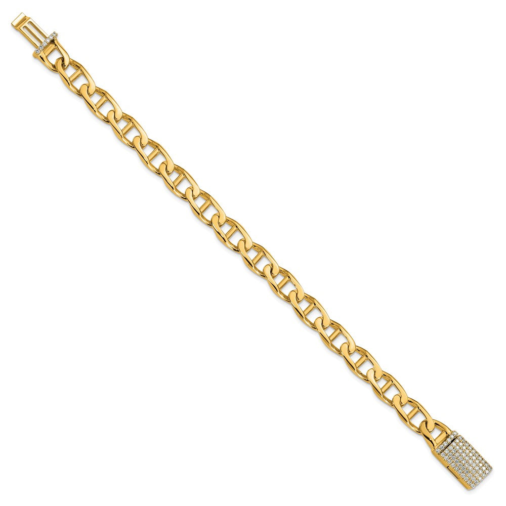 14k Yellow Gold 9mm Hand-polished Anchor Link Diamond Clasp Chain Bracelet