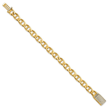 14k Yellow Gold 9mm Hand-polished Anchor Link Diamond Clasp Chain Bracelet