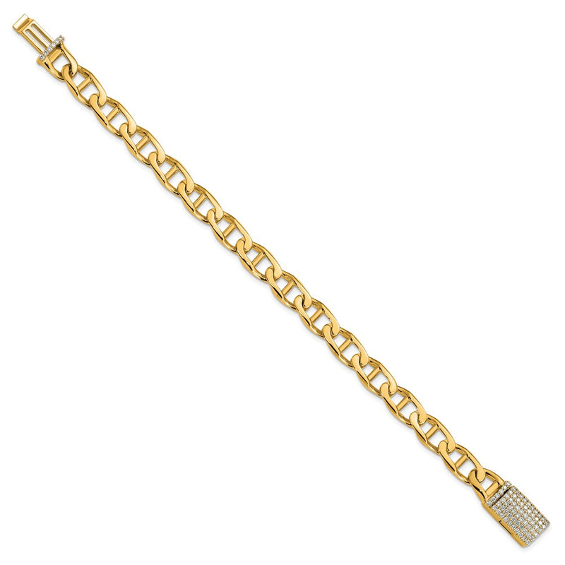 14k Yellow Gold 9mm Hand-polished Anchor Link Diamond Clasp Chain Bracelet