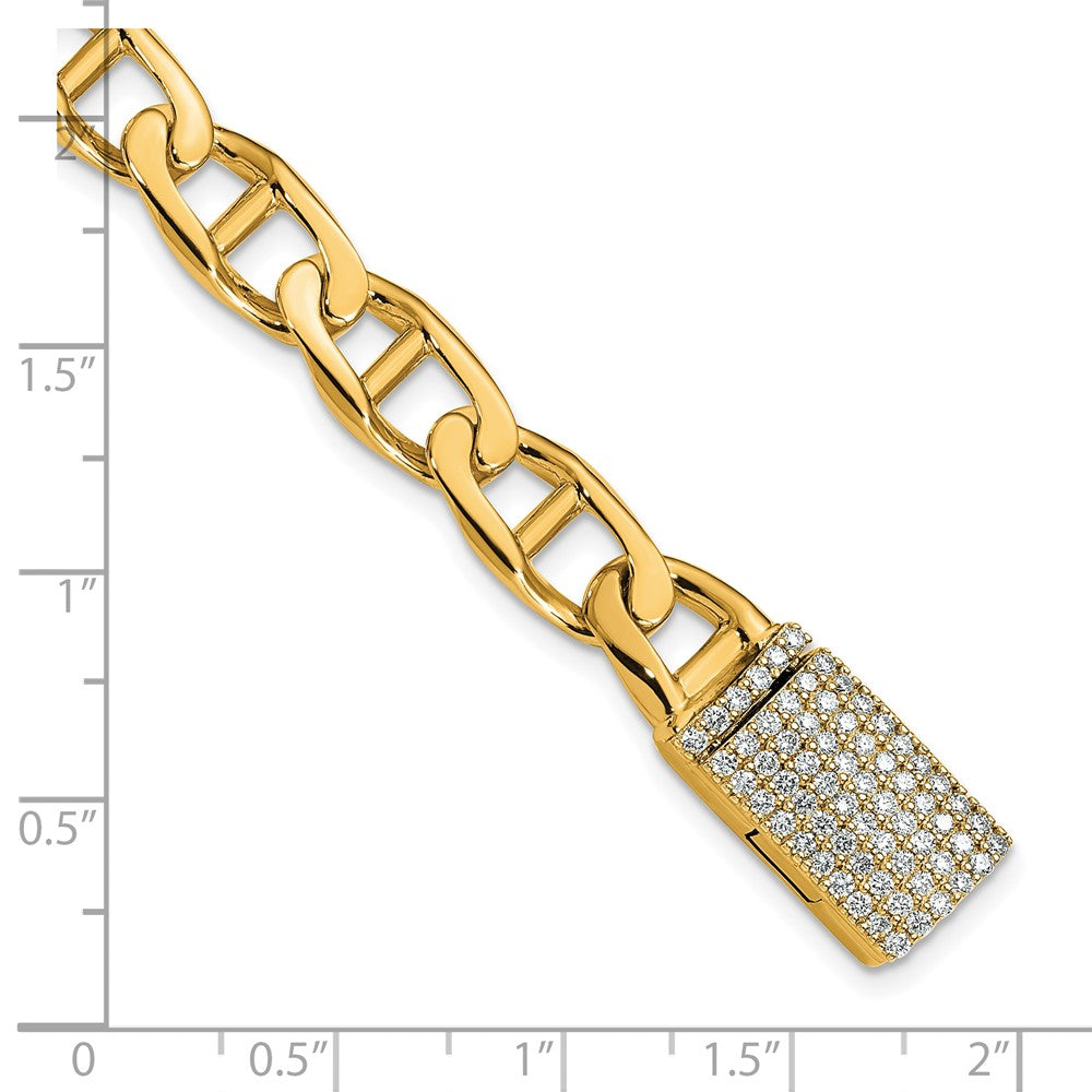 14k Yellow Gold 9mm Hand-polished Anchor Link Diamond Clasp Chain Bracelet