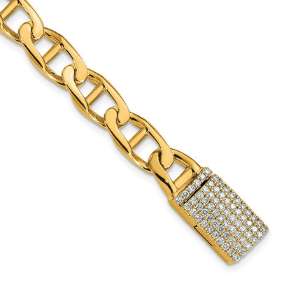 14k Yellow Gold 9mm Hand-polished Anchor Link Diamond Clasp Chain Bracelet
