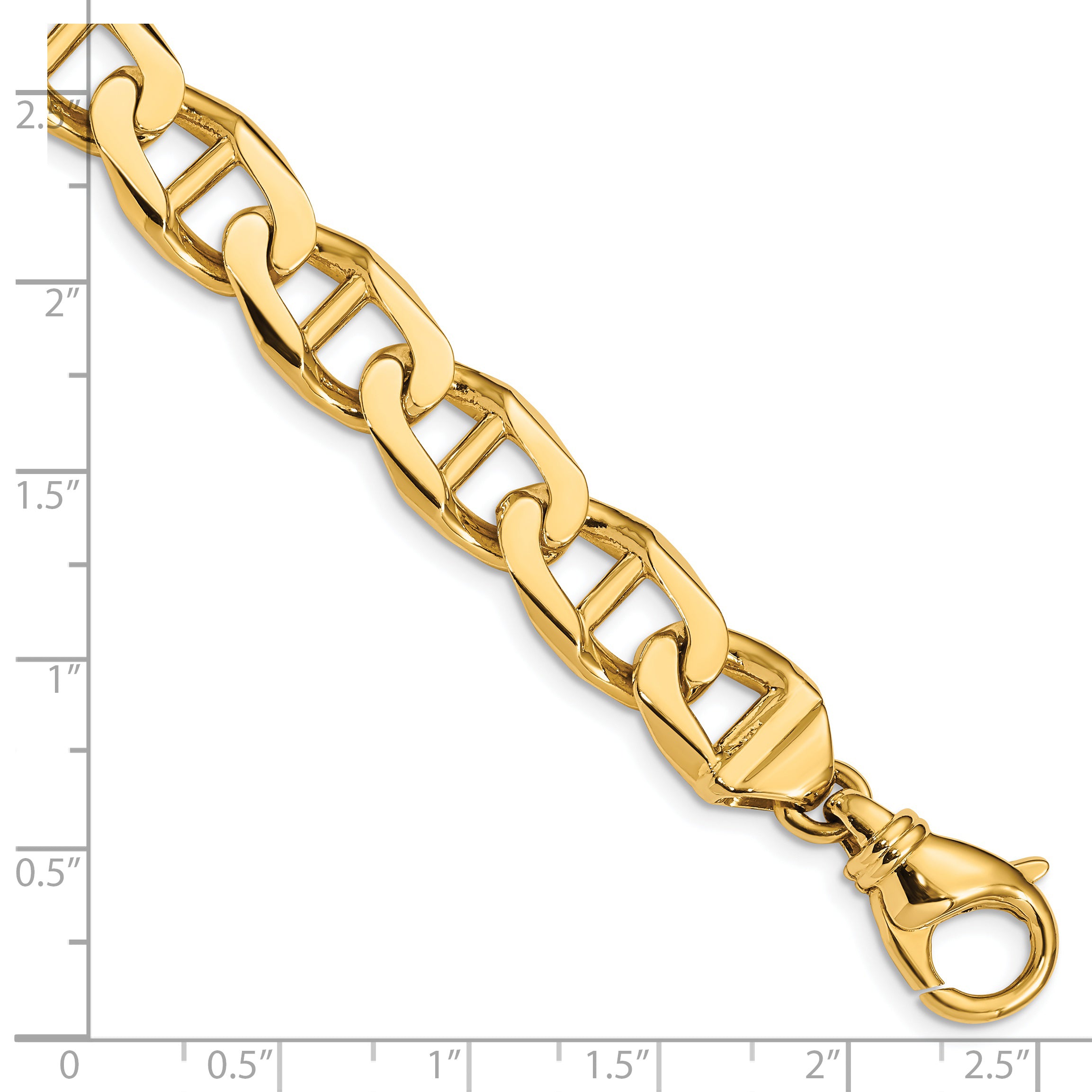 Solid 14K Yellow Gold 9 inch 10.3mm Hand Polished Fancy Anchor Link with Fancy Lobster Clasp Bracelet