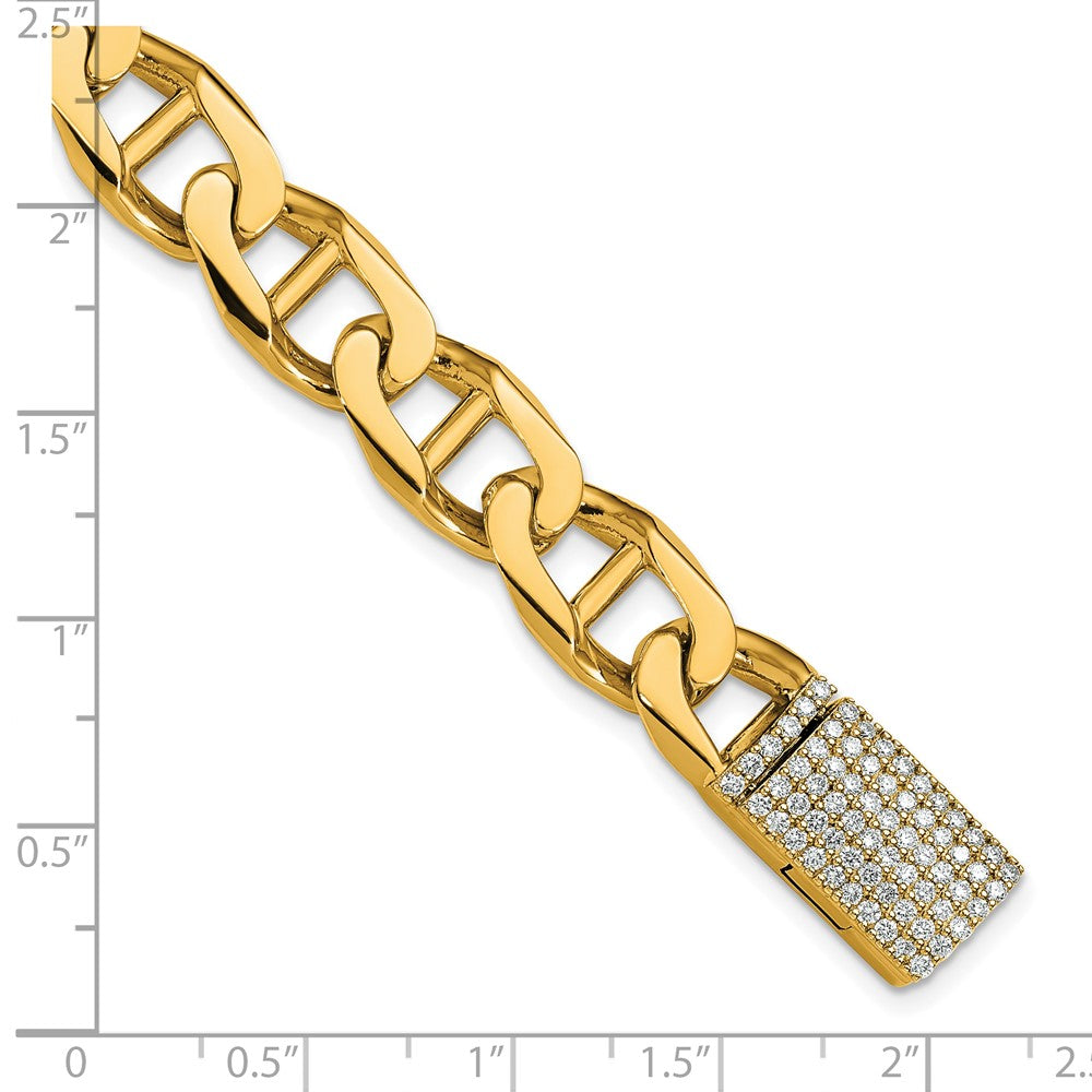 14k Yellow Gold 10.3mm Hand-Polished Anchor Link Diamond Clasp Chain Bracelet