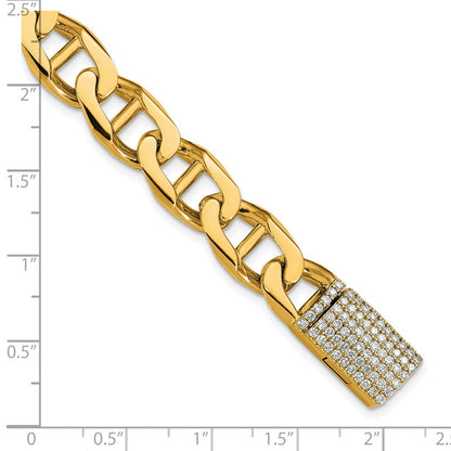 14k Yellow Gold 10.3mm Hand-Polished Anchor Link Diamond Clasp Chain Bracelet