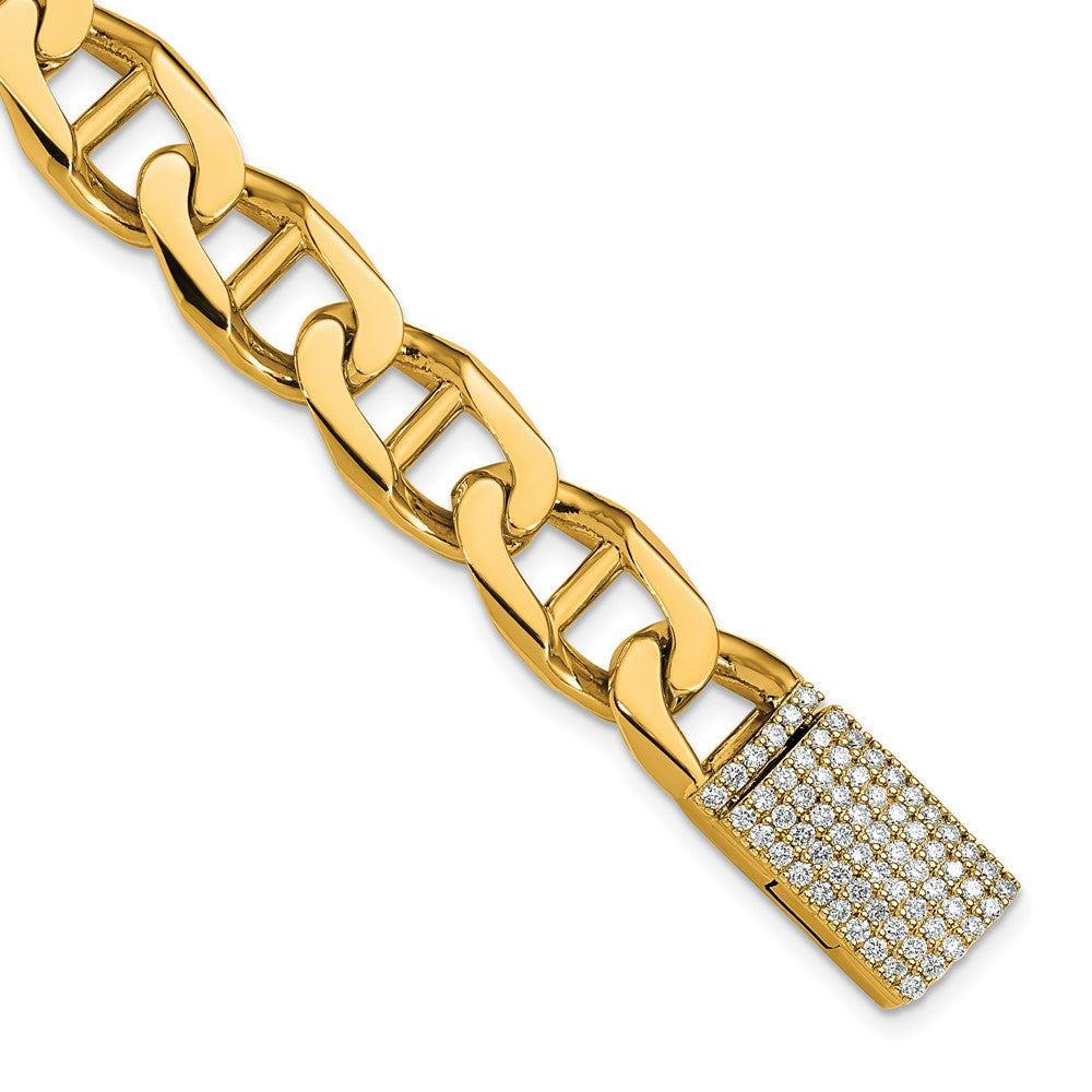 14k Yellow Gold 10.3mm Hand-Polished Anchor Link Diamond Clasp Chain Bracelet