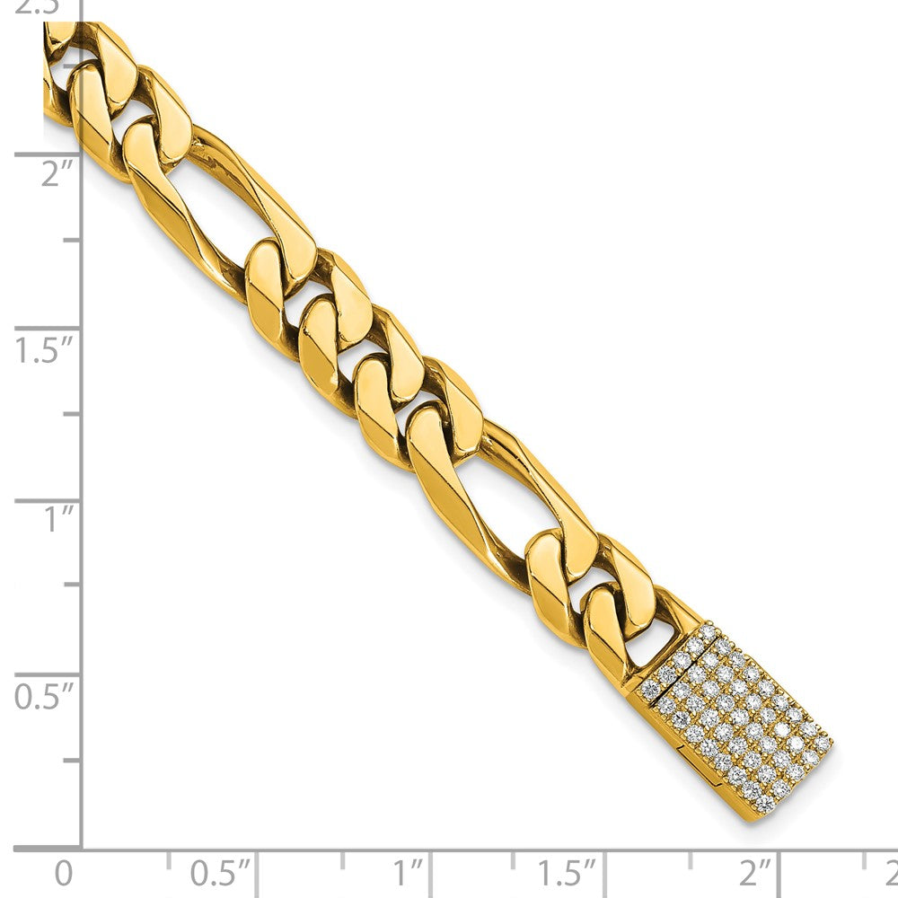 14k Yellow Gold 8mm Hand-polished Figaro Link Diamond Clasp Chain Bracelet