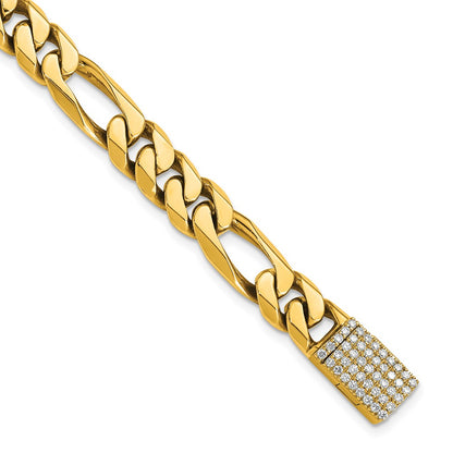 14k Yellow Gold 8mm Hand-polished Figaro Link Diamond Clasp Chain Bracelet