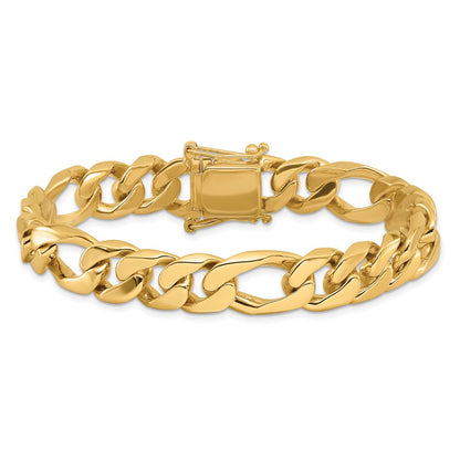 14K Yellow Gold 10mm Hand-Polished Figaro Link Chain Bracelet