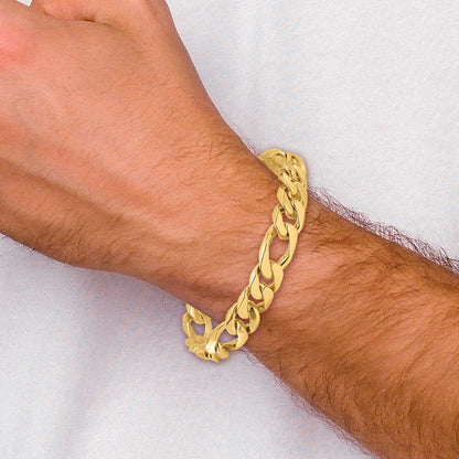 14K Yellow Gold 10mm Hand-Polished Figaro Link Chain Bracelet