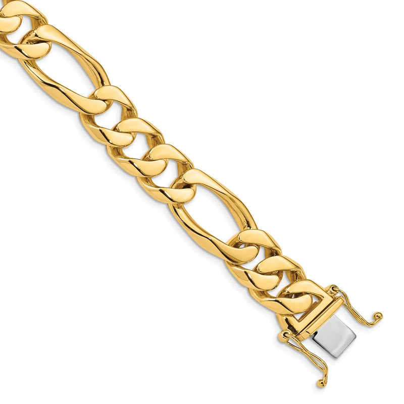14k Yellow Gold 13mm Hand-polished Figaro Link Chain Bracelet