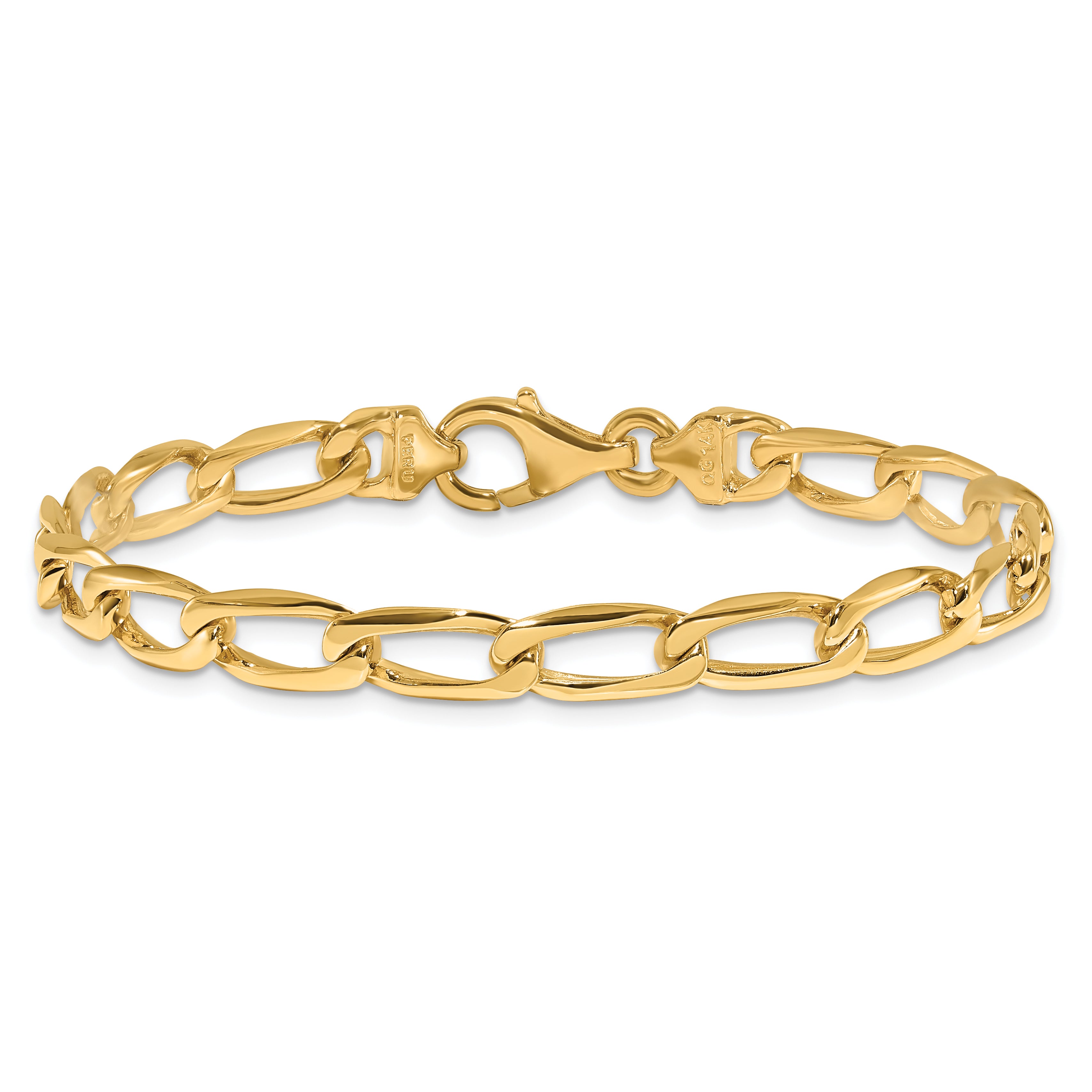 Solid 14K Yellow Gold 8 inch 5.9mm Hand Polished Fancy Open Link with Fancy Lobster Clasp Bracelet