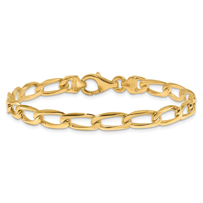 Solid 14K Yellow Gold 8 inch 5.9mm Hand Polished Fancy Open Link with Fancy Lobster Clasp Bracelet