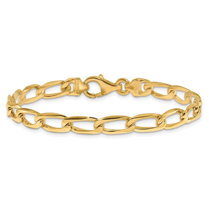 Solid 14K Yellow Gold 8 inch 5.9mm Hand Polished Fancy Open Link with Fancy Lobster Clasp Bracelet