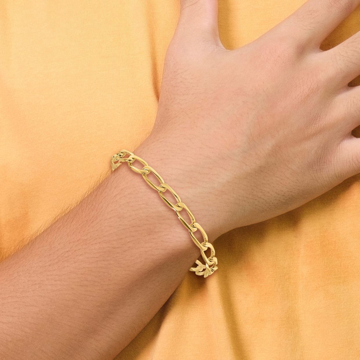 Solid 14K Yellow Gold 8 inch 5.9mm Hand Polished Fancy Open Link with Fancy Lobster Clasp Bracelet