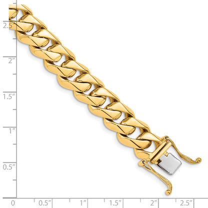 Solid 14K Yellow Gold 9 inch 11mm Hand Polished Fancy Traditional Link with Box Catch Clasp Bracelet