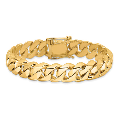Solid 14K Yellow Gold 9 inch 14mm Hand Polished Fancy Traditional Link with Box Catch Clasp Bracelet