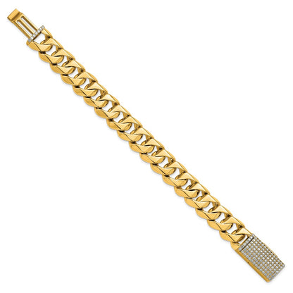 14k Yellow Gold 15mm Hand-polished Traditional Link Diamond Clasp Chain Bracelet