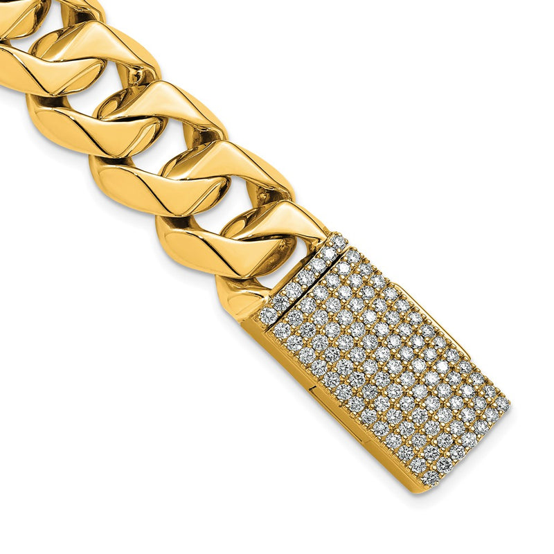 14k Yellow Gold 15mm Hand-polished Traditional Link Diamond Clasp Chain Bracelet