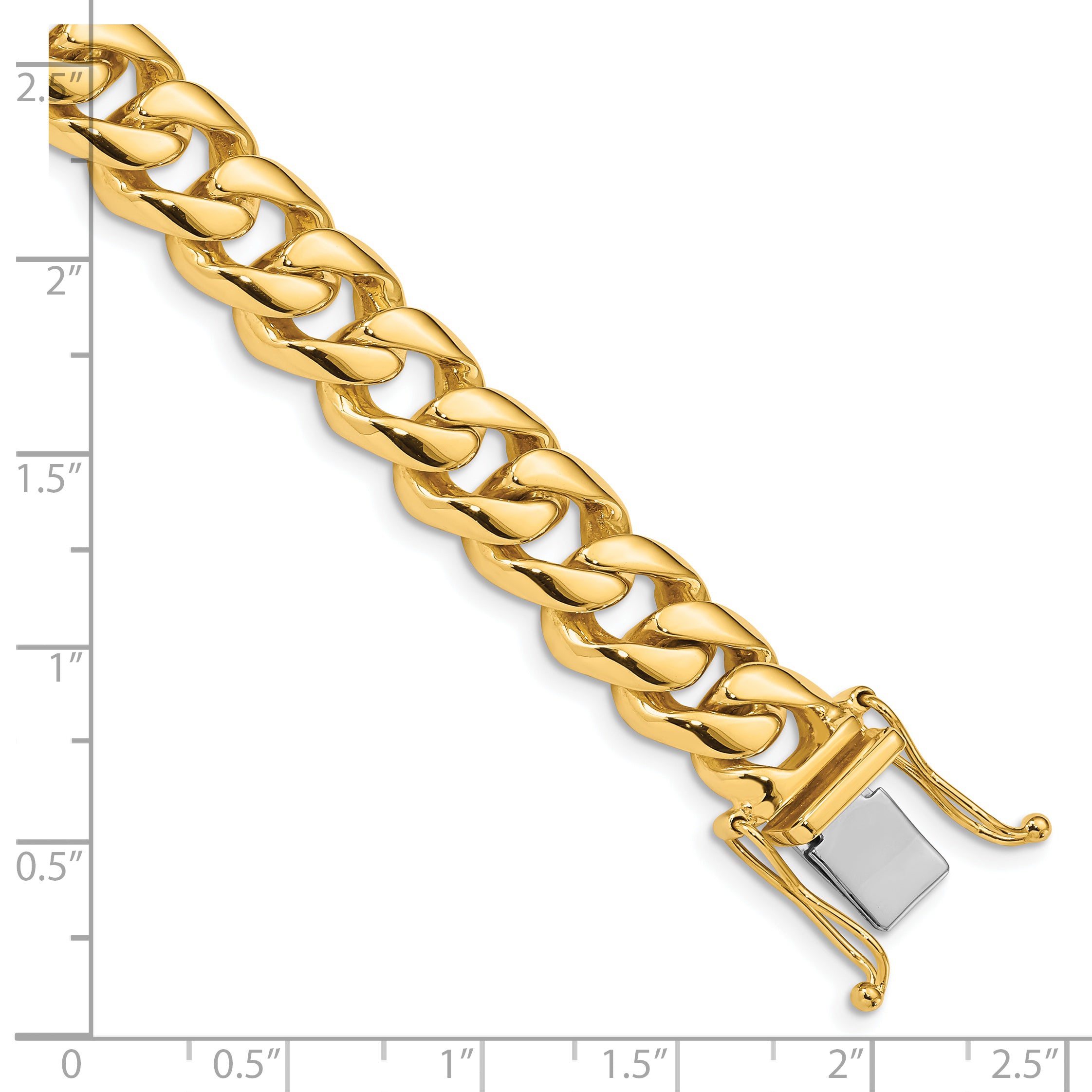 Solid 14K Yellow Gold 24 inch 9.6mm Hand Polished Rounded Curb Link with Box Catch Clasp Chain Necklace