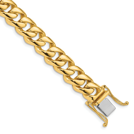 Solid 14K Yellow Gold 24 inch 9.6mm Hand Polished Rounded Curb Link with Box Catch Clasp Chain Necklace