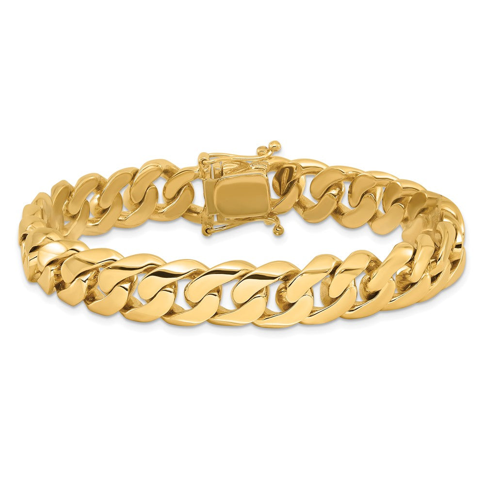 14k Yellow Gold 10.8mm Hand-polished Rounded Curb Link Chain Bracelet