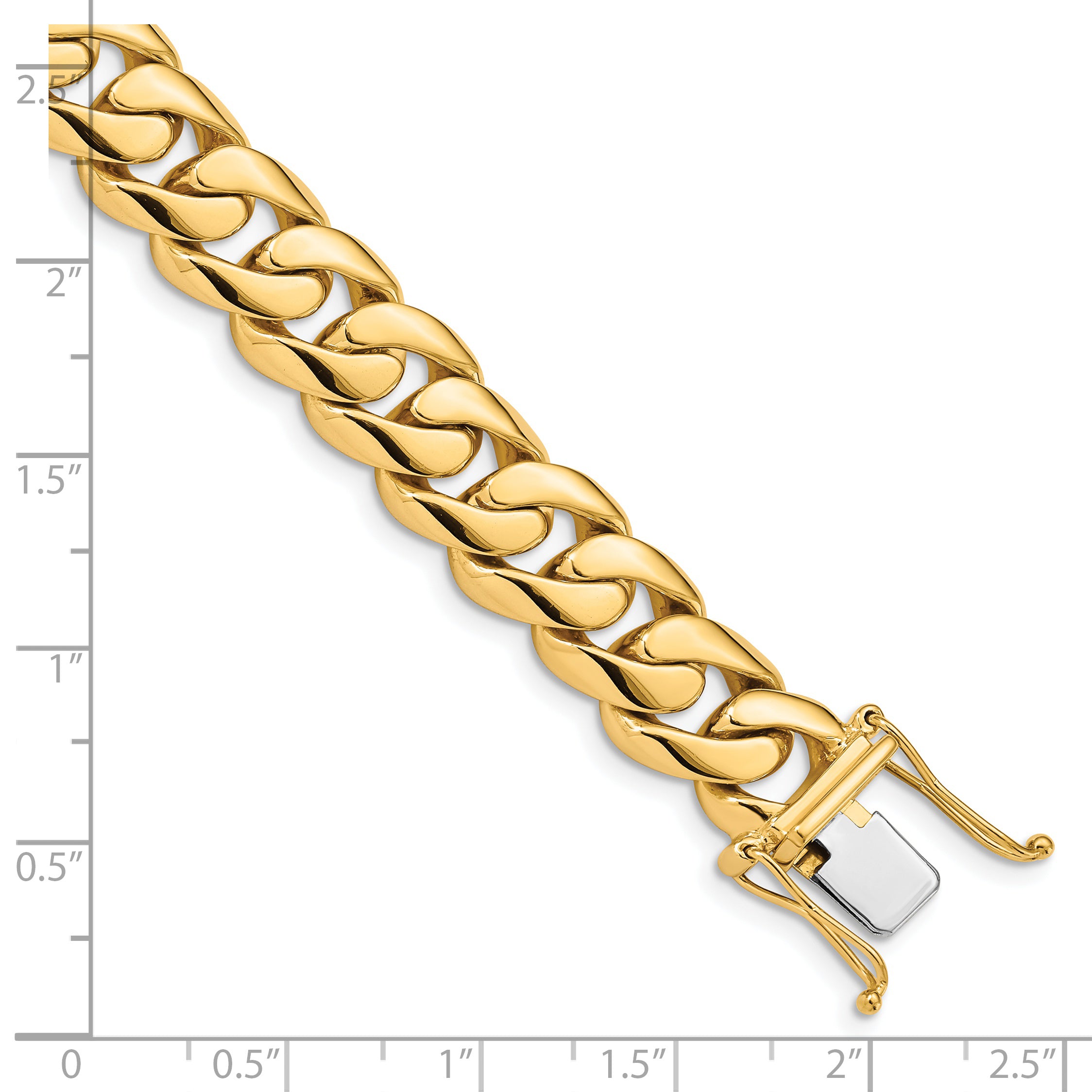 Solid 14K Yellow Gold 24 inch 10.8mm Hand Polished Rounded Curb Link with Box Catch Clasp Chain Necklace