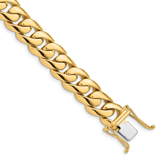 Solid 14K Yellow Gold 24 inch 10.8mm Hand Polished Rounded Curb Link with Box Catch Clasp Chain Necklace