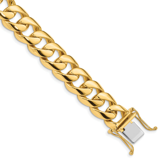Solid 14K Yellow Gold 24 inch 13.4mm Hand Polished Rounded Curb Link with Box Catch Clasp Chain Necklace