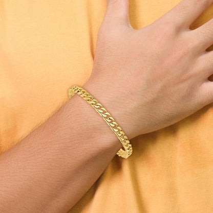 Solid 14K Yellow Gold 24 inch 6.8mm Hand Polished Flat Beveled Curb Link with Box Catch Clasp Chain Necklace