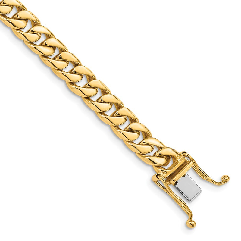 Solid 14K Yellow Gold 9 inch 6.8mm Hand Polished Flat Beveled Curb Link with Box Catch Clasp Bracelet