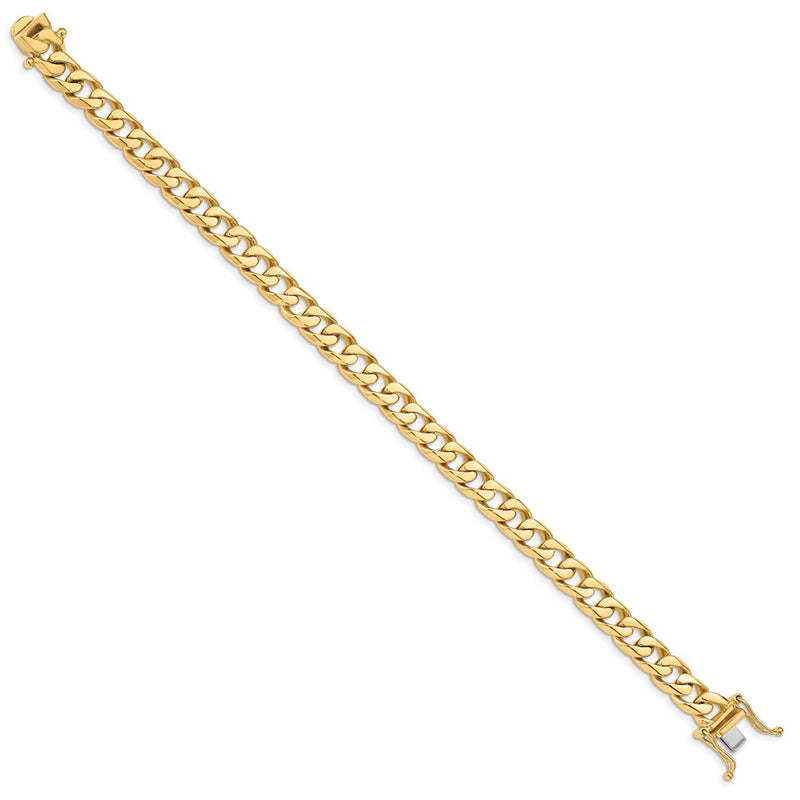 Solid 14K Yellow Gold 8 inch 7.5mm Hand Polished Flat Beveled Curb Link with Box Catch Clasp Bracelet