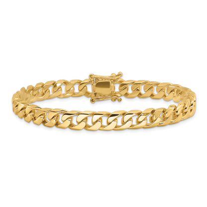 Solid 14K Yellow Gold 24 inch 7.5mm Hand Polished Flat Beveled Curb Link with Box Catch Clasp Chain Necklace
