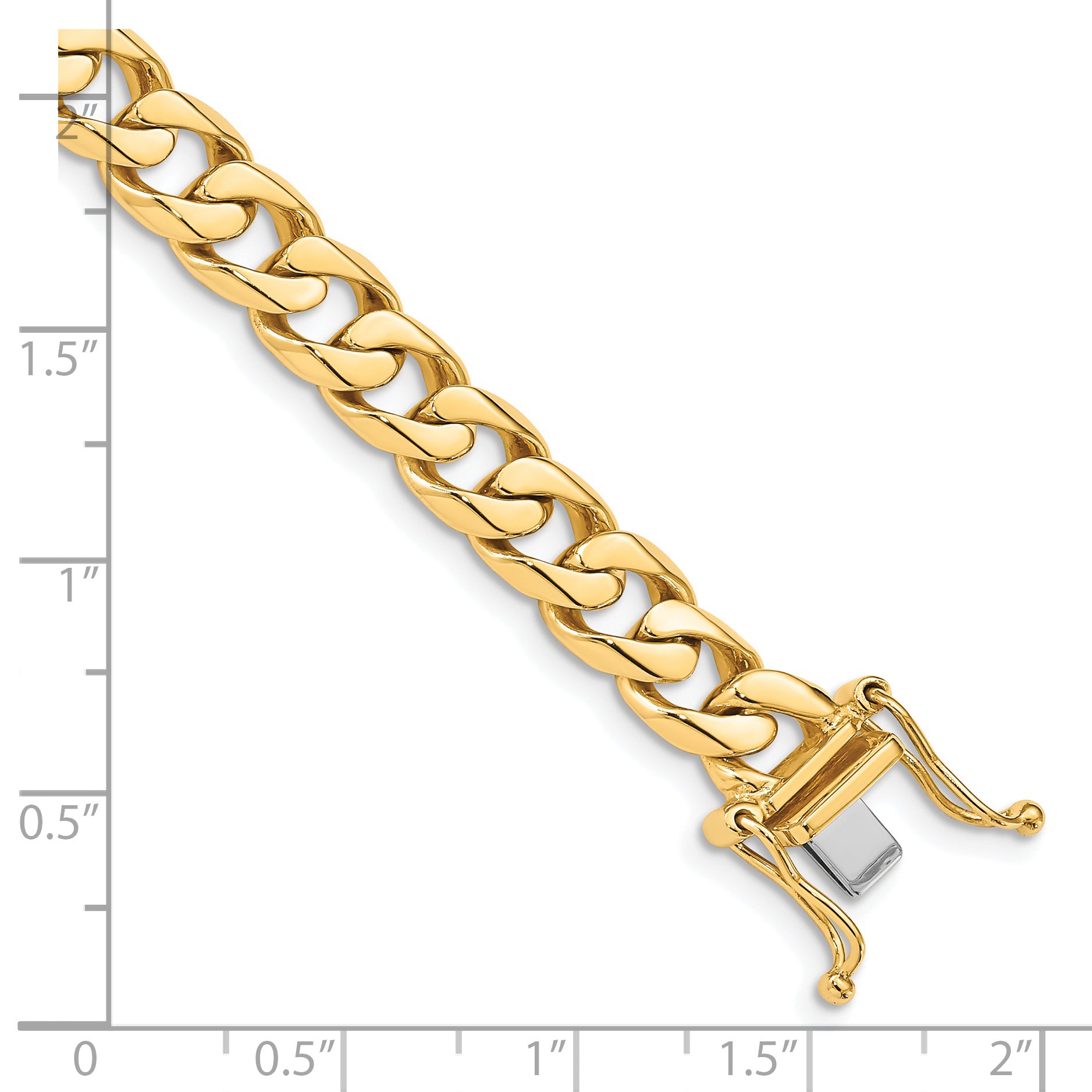 Solid 14K Yellow Gold 24 inch 7.5mm Hand Polished Flat Beveled Curb Link with Box Catch Clasp Chain Necklace